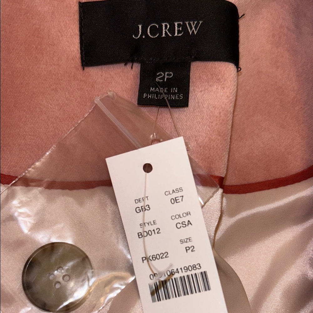 J. Crew⭐️NWT Peachy-Pink Velvet BLAZER Jacket One-Button Women’s Size 2P⭐️NEW! - Picture 2 of 16